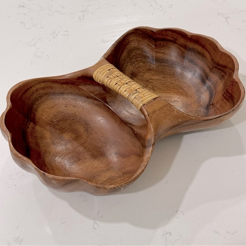 Vintage Wood Serving Bowl Shell